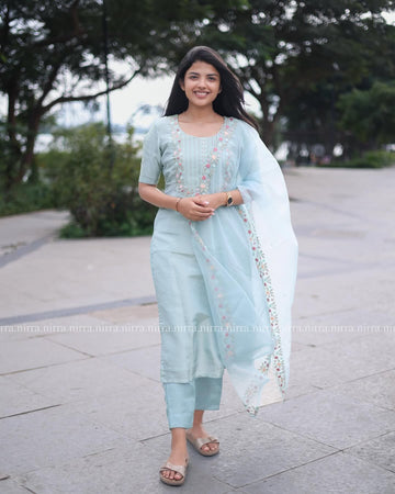 Premium Tissue Handwork Blue Suit Set