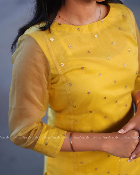 Yellow Organza Kurta Set