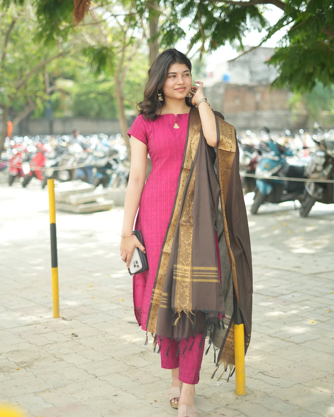 Kurti In Cotton Rib Raw Silk With Subtle Gold Suit Set