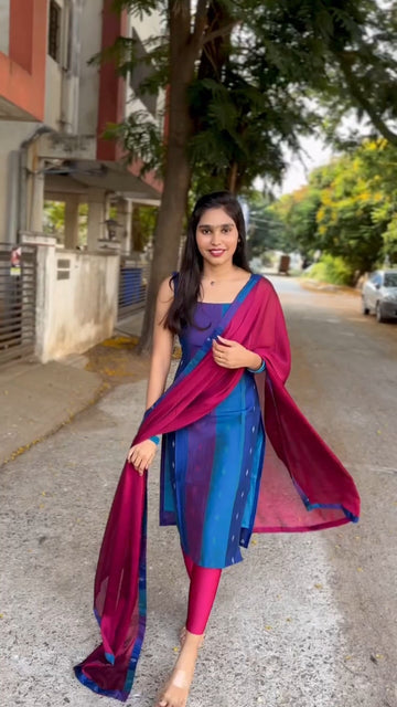 Slub Cotton Kurti With Georgette Duppata