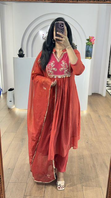 Burnt Orange MulChanderi Handworked Suit Set