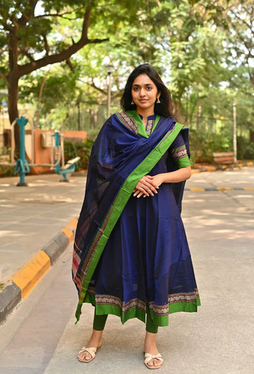 Elephant design woven reference handloom Anarkali kurti with a striking