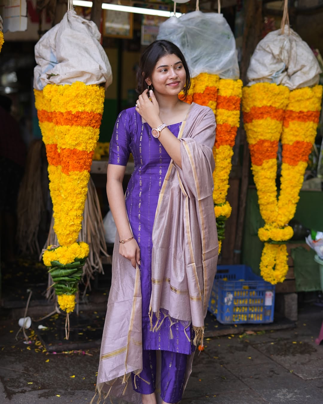 Kurti with matching straight bottoms with pockets paired