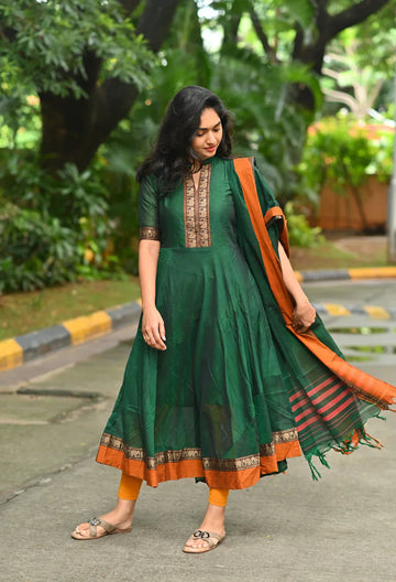 Elephant design woven reference handloom Anarkali kurti with a striking