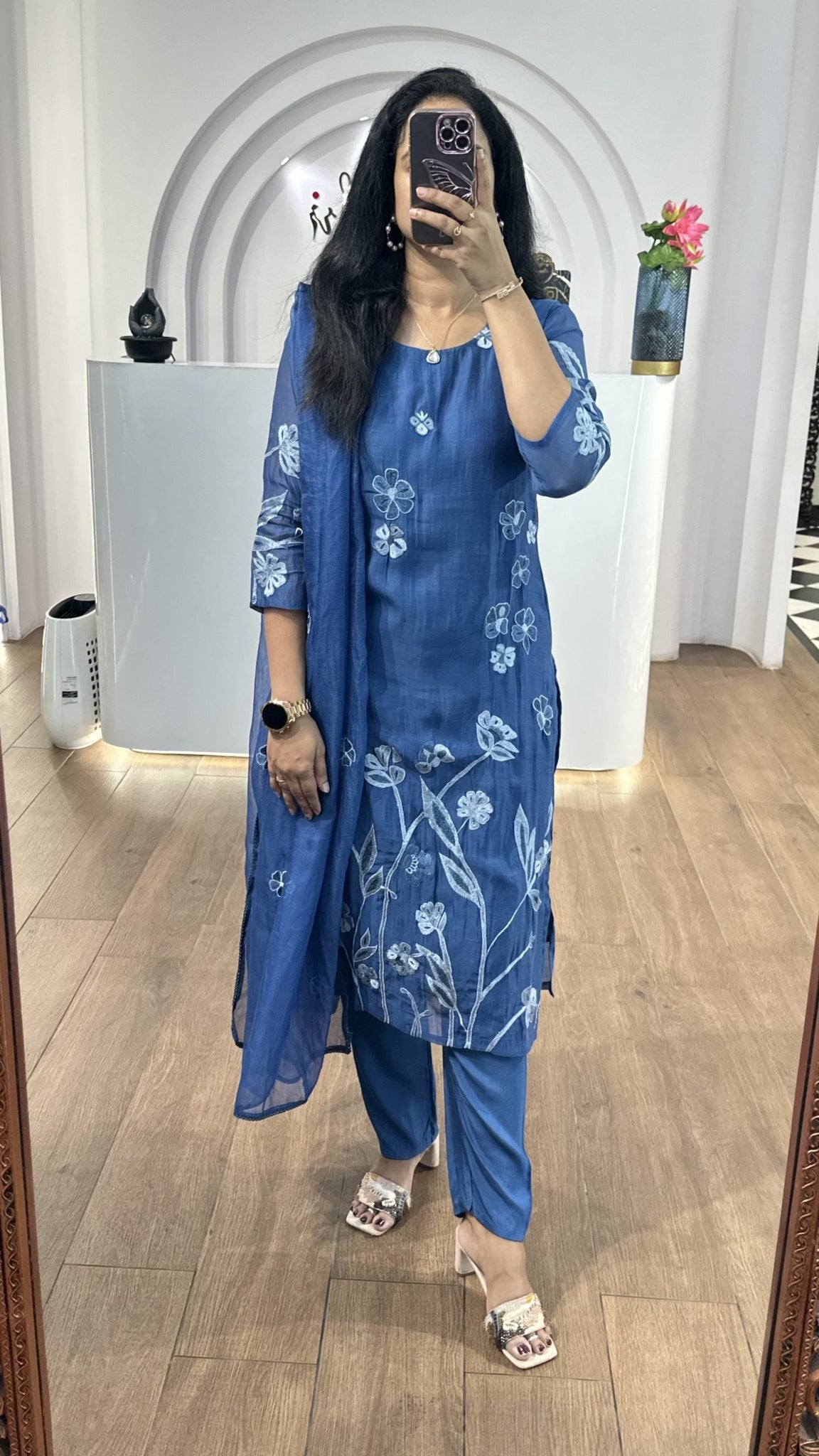 Cobalt Blue MulChanderi Handworked Suit Set