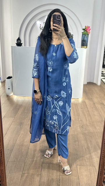 Cobalt Blue MulChanderi Handworked Suit Set