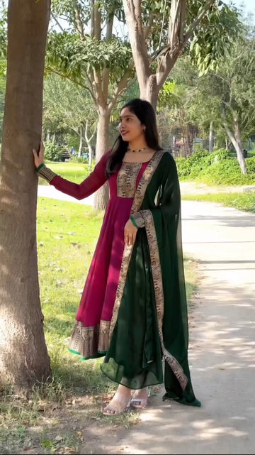 Narayanpet Cotton With Shiny Georgette Duppata Back Zip Attached