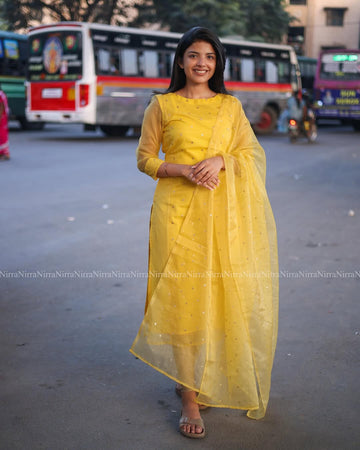 Yellow Organza Kurta Set