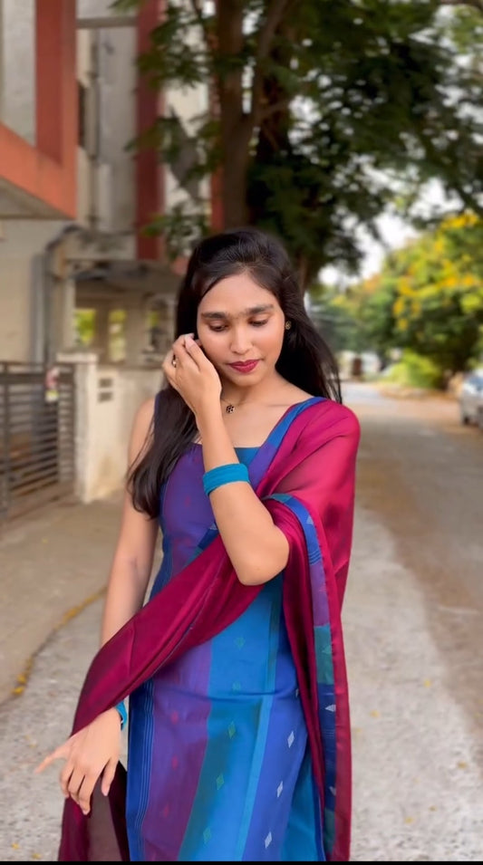 Slub Cotton Kurti With Georgette Duppata